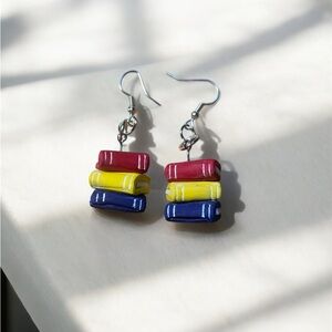 Small Primary Colored Bookstack Earrings